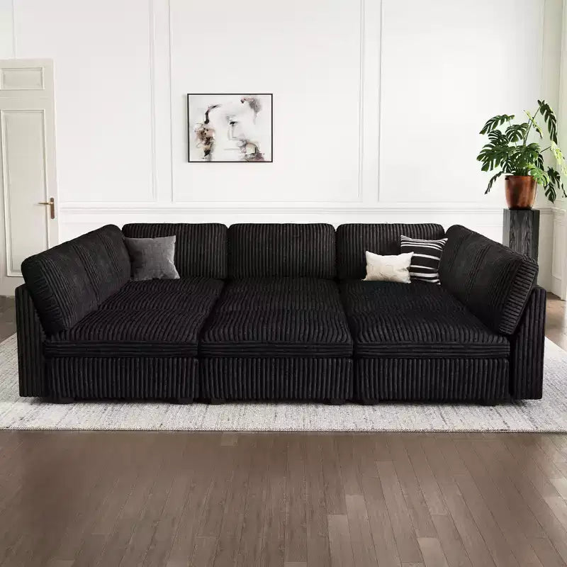 Seccional cama Belffin de 9 plazas - Sofá nube convertible con pana de felpa y almacenamiento en todos los módulos