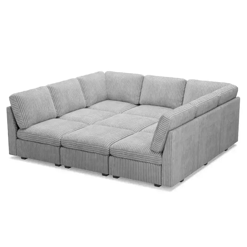 Seccional cama Belffin de 9 plazas - Sofá nube convertible con pana de felpa y almacenamiento en todos los módulos