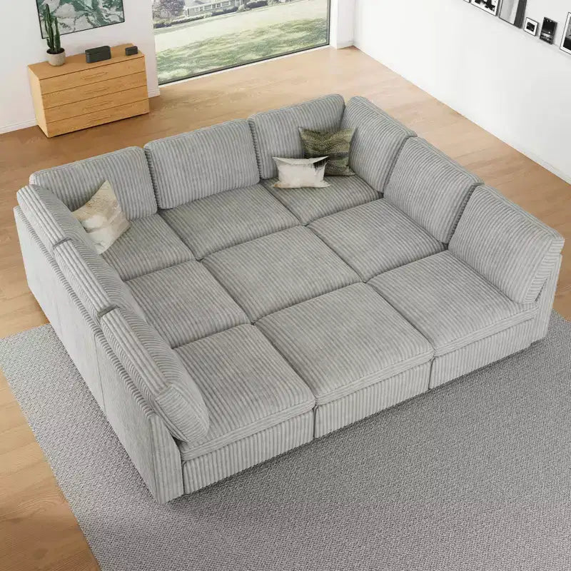 Seccional cama Belffin de 9 plazas - Sofá nube convertible con pana de felpa y almacenamiento en todos los módulos