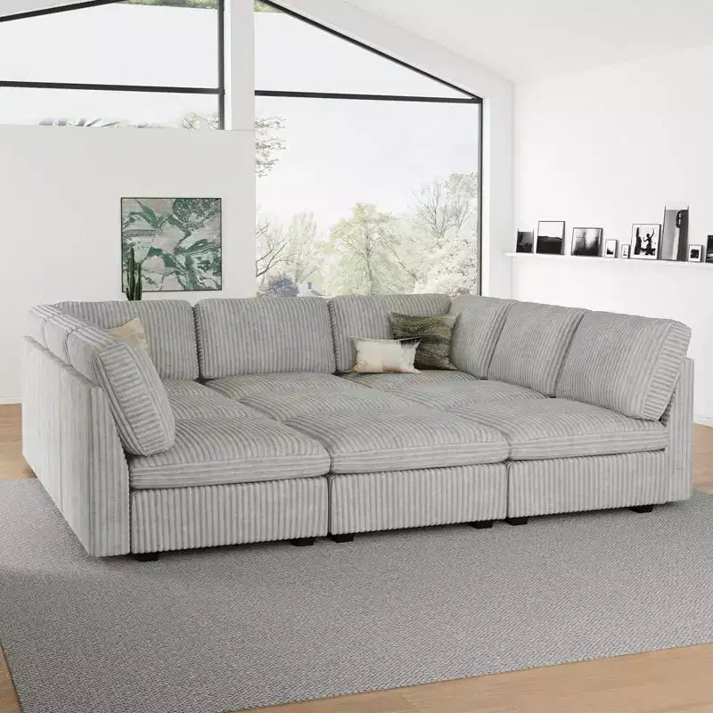 Seccional cama Belffin de 9 plazas - Sofá nube convertible con pana de felpa y almacenamiento en todos los módulos