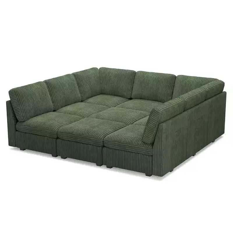 Seccional cama Belffin de 9 plazas - Sofá nube convertible con pana de felpa y almacenamiento en todos los módulos