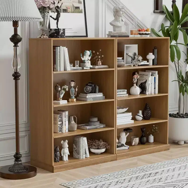 Juego de 2 armarios sin puertas de estilo moderno y minimalista, de gran tamaño, con vetas de madera y estantes de 4 niveles