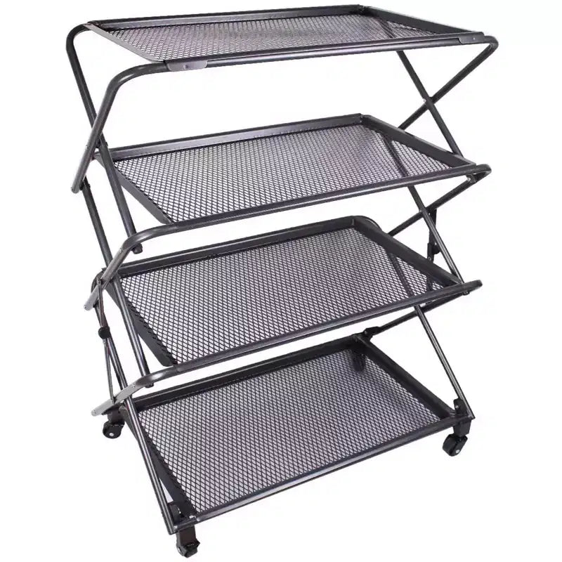 Zenree 4-Tier Foldable Steel Shelf with Casters, Powder-Coated Finish, Removable Mesh Trays, 39H