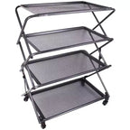 Zenree 4-Tier Foldable Steel Shelf with Casters, Powder-Coated Finish, Removable Mesh Trays, 39H