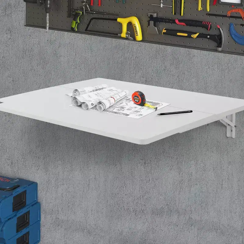 Mesa plegable de pared VEVOR, mesa abatible de pared de 31.5 x 19.69 pulgadas, escritorio flotante con soporte de hierro, escritorio plegable