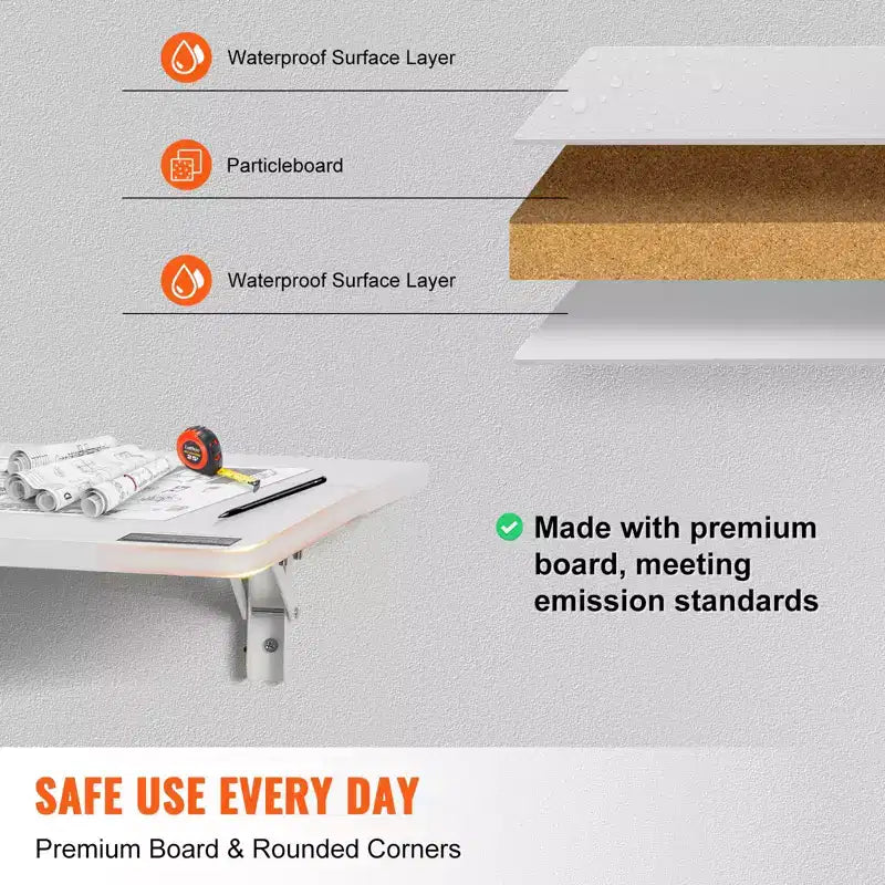 Mesa plegable de pared VEVOR, mesa abatible de pared de 31.5 x 19.69 pulgadas, escritorio flotante con soporte de hierro, escritorio plegable
