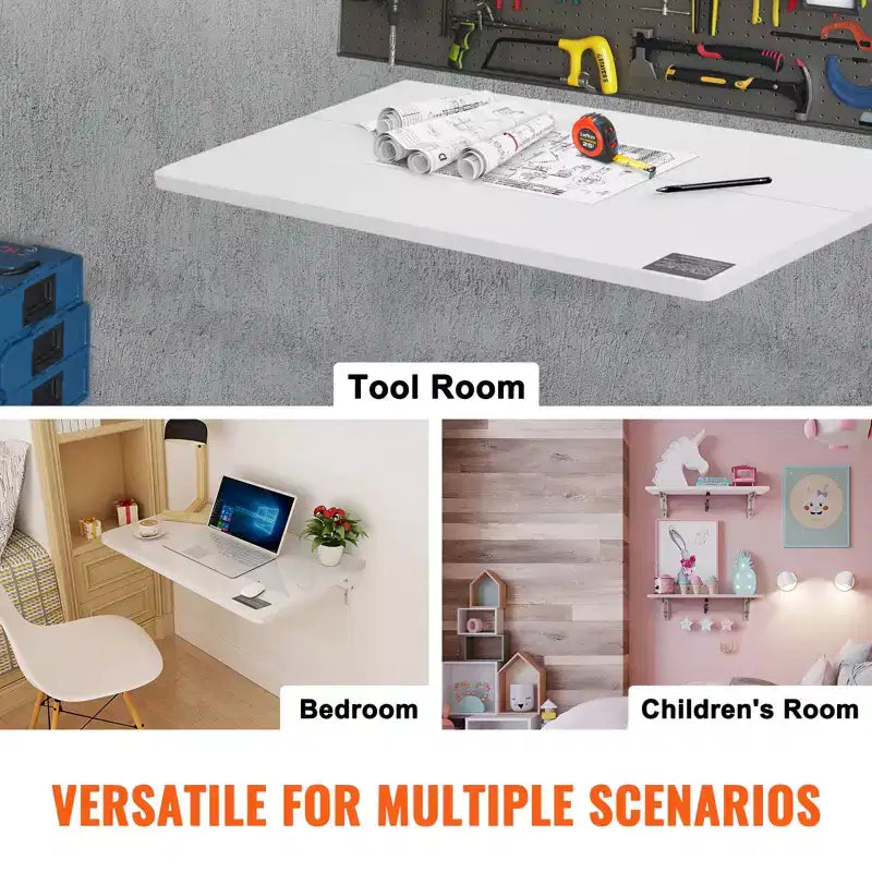 Mesa plegable de pared VEVOR, mesa abatible de pared de 31.5 x 19.69 pulgadas, escritorio flotante con soporte de hierro, escritorio plegable