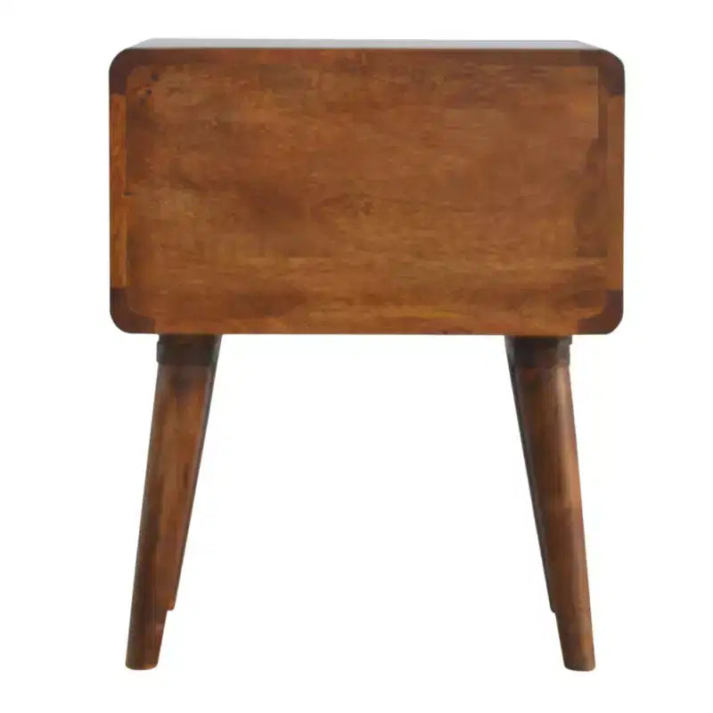 Mesita de Noche Curva Moderna de Madera de Mango Hornby con 2 Cajones de GDFStudio