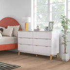 HOMCOM Cómoda estriada para dormitorio con 6 cajones, cómoda de 54 pulgadas de ancho con tiradores dorados y 5 patas de madera