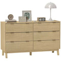 HOMCOM Fluted Dresser for Bedroom with 6 Drawers, 54 Wide Chest of Drawers with Gold Finger Pulls and 5 Wood Legs