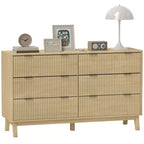 HOMCOM Fluted Dresser for Bedroom with 6 Drawers, 54 Wide Chest of Drawers with Gold Finger Pulls and 5 Wood Legs