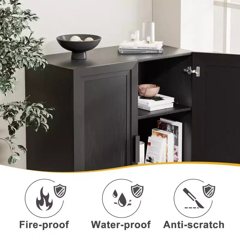 Gabinete decorativo de madera de 36x124x16 en negro, organizador de almacenamiento con estantes ajustables para cocina, dormitorio, entrada, sala de estar, comedor