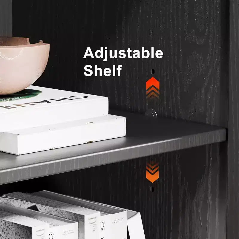 Gabinete decorativo de madera de 36x124x16 en negro, organizador de almacenamiento con estantes ajustables para cocina, dormitorio, entrada, sala de estar, comedor