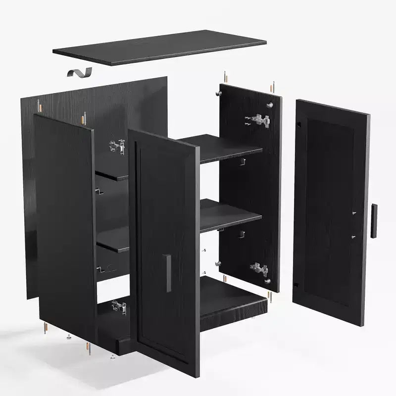 Gabinete decorativo de madera de 36x124x16 en negro, organizador de almacenamiento con estantes ajustables para cocina, dormitorio, entrada, sala de estar, comedor