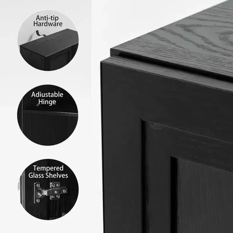 Gabinete decorativo de madera de 36x124x16 en negro, organizador de almacenamiento con estantes ajustables para cocina, dormitorio, entrada, sala de estar, comedor