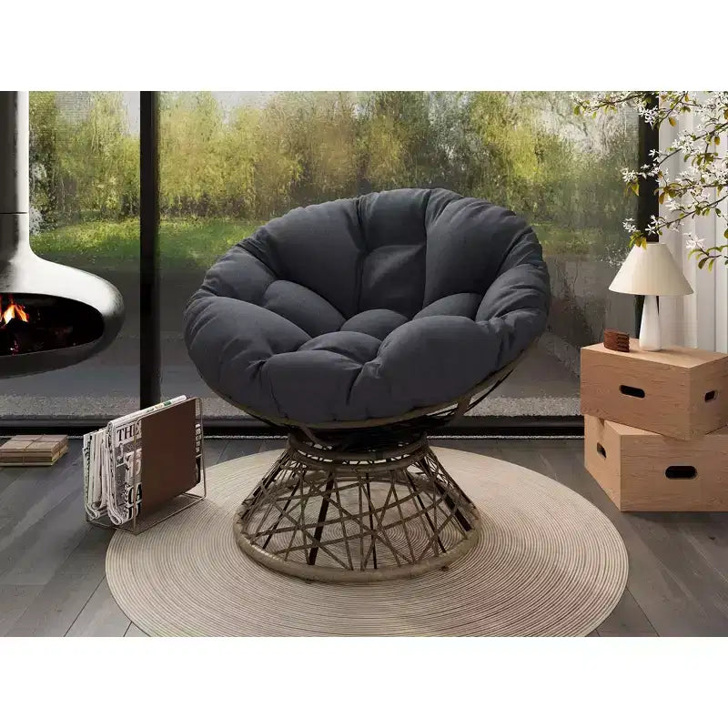 Sillón Giratorio Moderno Okak, Silla Ergonómica de Mimbre de 41.5" con Cojín de Tela Gruesa de Alta Densidad tipo Nube, Funda de 3 Capas, Estructura de Hierro de Alta Capacidad