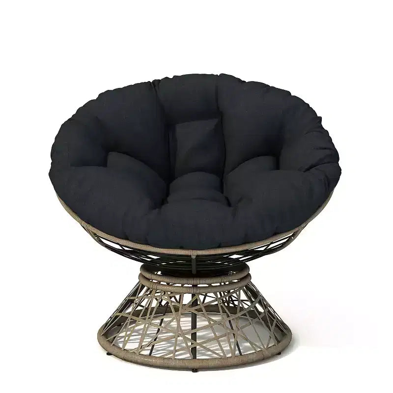Sillón Giratorio Moderno Okak, Silla Ergonómica de Mimbre de 41.5" con Cojín de Tela Gruesa de Alta Densidad tipo Nube, Funda de 3 Capas, Estructura de Hierro de Alta Capacidad