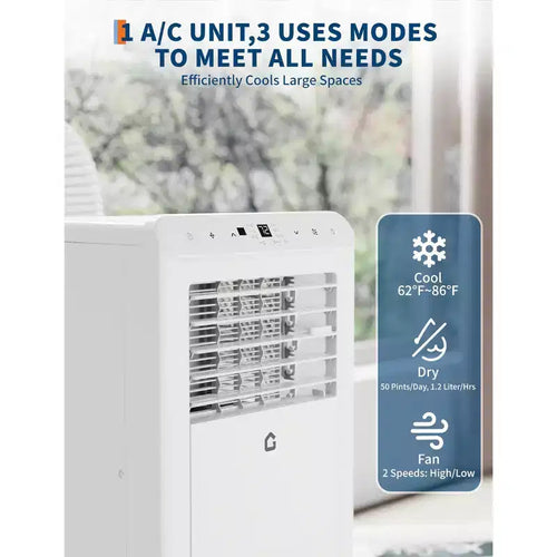 Acondicionadores de aire portátiles silenciosos de 10,000 BTU, unidad de aire acondicionado portátil 3 en 1 enfría hasta 450 pies cuadrados con enfriamiento rápido/control remoto/temporizador de 24 horas para dormitorio