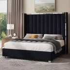 AMERLIFE Bed Frame with 58 tall Headboard, Velvet Upholstered Platform bed