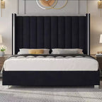 Estructura de cama con cabecero de 58 pulgadas de alto, cama tipo plataforma tapizada en terciopelo