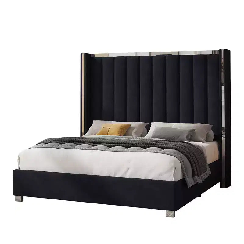 Estructura de cama con cabecero de 58 pulgadas de alto, cama tipo plataforma tapizada en terciopelo