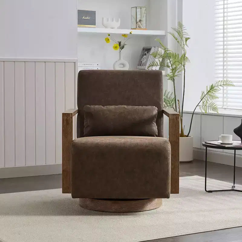 Sillones Okak para dormitorio, 30.3W, giratorios, modernos, tapizados, con reposabrazos de madera maciza y silla de lectura cómoda con giro de 360 grados