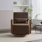 Sillones Okak para dormitorio, 30.3W, giratorios, modernos, tapizados, con reposabrazos de madera maciza y silla de lectura cómoda con giro de 360 grados