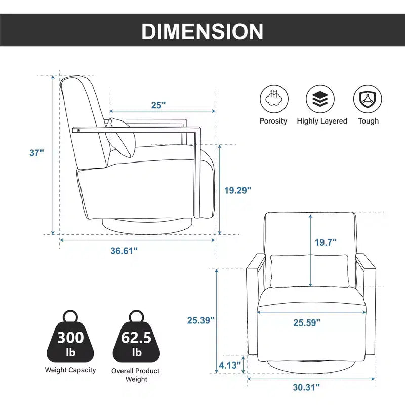 Sillones Okak para dormitorio, 30.3W, giratorios, modernos, tapizados, con reposabrazos de madera maciza y silla de lectura cómoda con giro de 360 grados