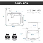 Sillones Okak para dormitorio, 30.3W, giratorios, modernos, tapizados, con reposabrazos de madera maciza y silla de lectura cómoda con giro de 360 grados