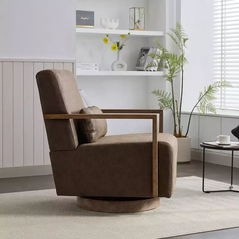 Sillones Okak para dormitorio, 30.3W, giratorios, modernos, tapizados, con reposabrazos de madera maciza y silla de lectura cómoda con giro de 360 grados