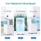10000 Btu Portable Air Conditioners Cool Up to 450 Sq Ft, 3 In 1 Portable Ac Units for Rooms With Fan