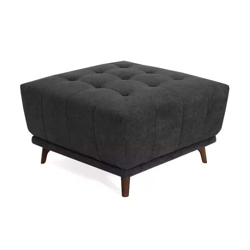 Puf cuadrado tapizado con botones de madera de caucho contemporáneo