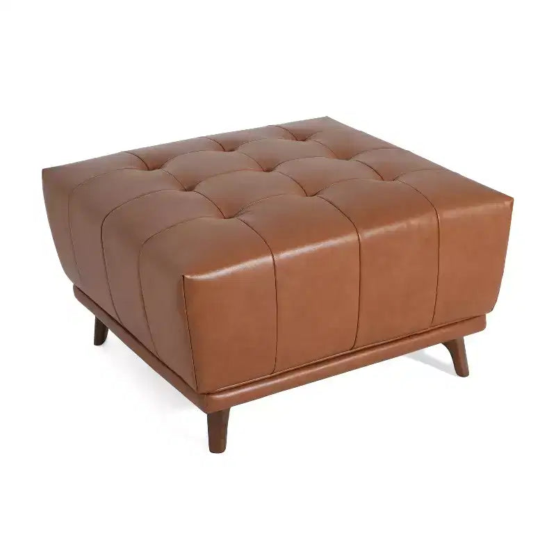 Puf cuadrado tapizado con botones de madera de caucho contemporáneo