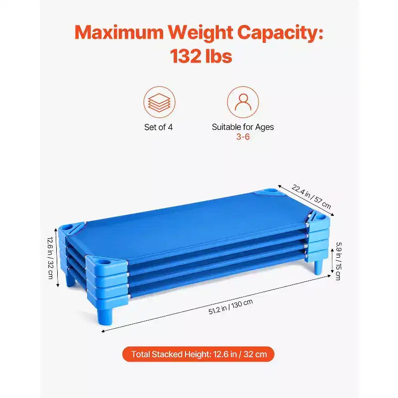 Cuna apilable para niños, cunas portátiles para siestas de niños pequeños, cunas de guardería de tamaño estándar de 52 L x 23 W para niños, camas de guardería para aulas preescolares