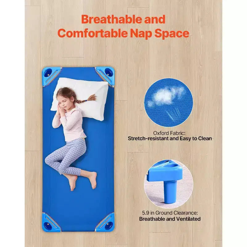 Cuna apilable para niños, cunas portátiles para siestas de niños pequeños, cunas de guardería de tamaño estándar de 52 L x 23 W para niños, camas de guardería para aulas preescolares