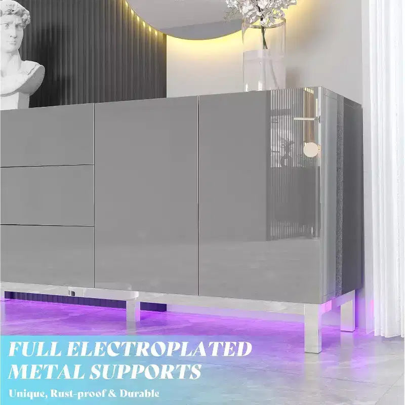 AMERLIFE Aparador de Alto Brillo Galvanizado con Luces LED