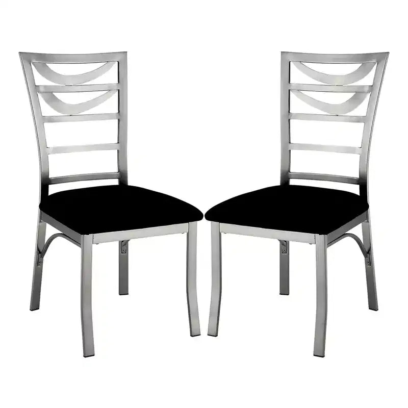 Simple Relax Set of 2 Microfiber and Metal Dining Chairs in Silver and Black