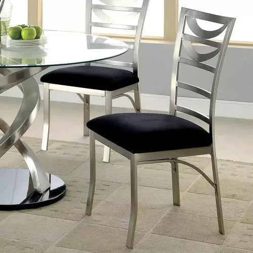 2 sillas de comedor de microfibra y metal en plateado y negro