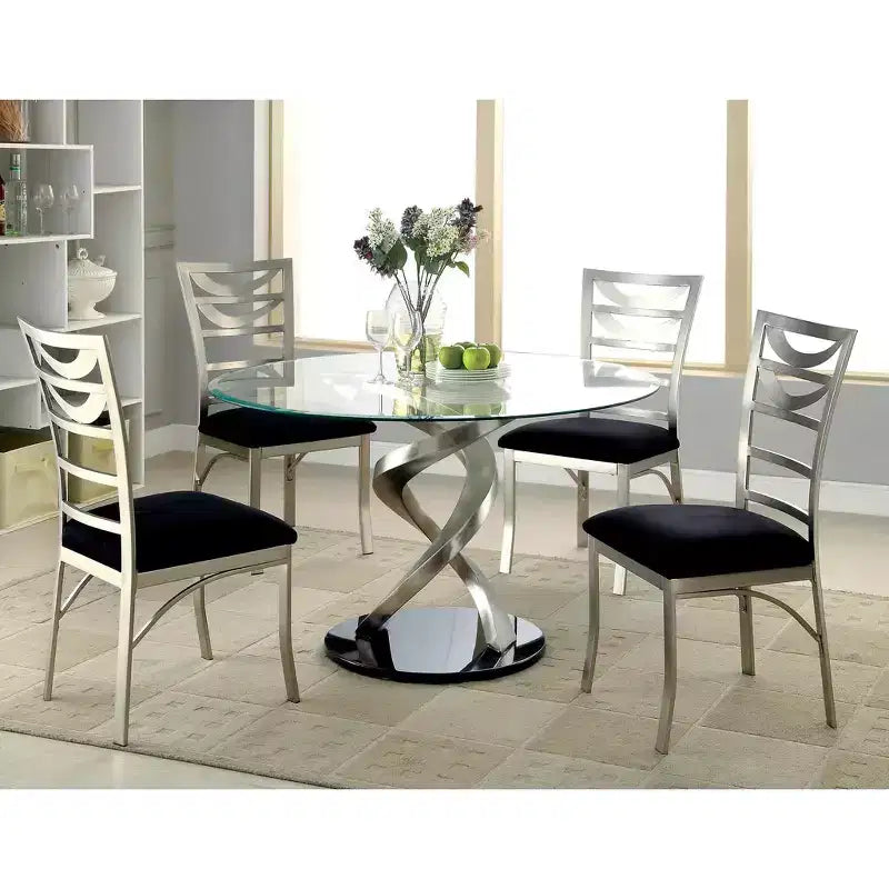 2 sillas de comedor de microfibra y metal en plateado y negro