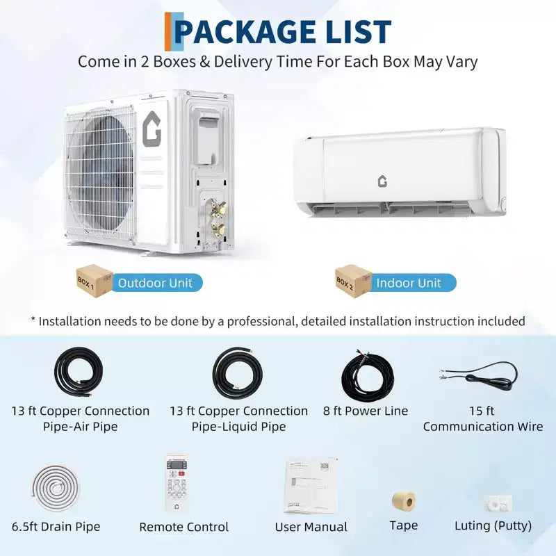 9000 BTU Mini Split Ac/Heating System 18.5 SEER2 Air Conditioner Ductless Heat Pump