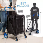 Carro de compras pequeño plegable SereneLife con forro extraíble (SLSPCART55) - Azul