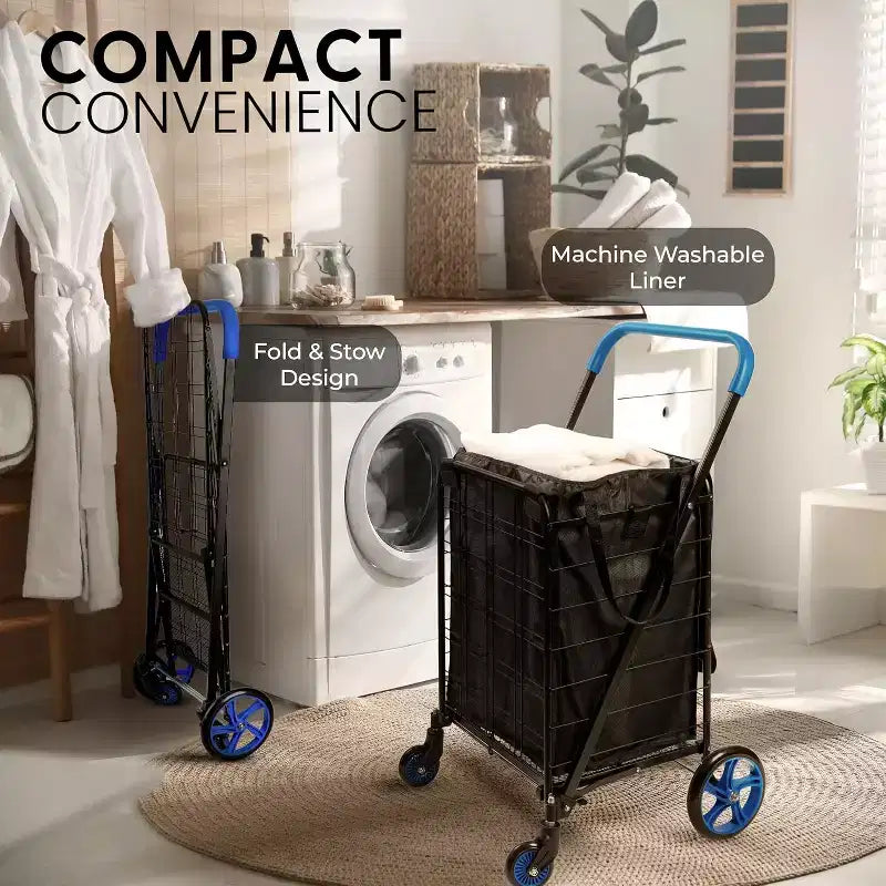 Carro de compras pequeño plegable SereneLife con forro extraíble (SLSPCART55) - Azul