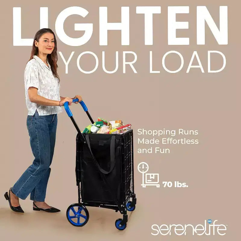 Carro de compras pequeño plegable SereneLife con forro extraíble (SLSPCART55) - Azul