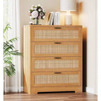 Cómoda de ratán con 4 cajones, Cómoda de almacenamiento, Cómoda de madera moderna para dormitorio, para dormitorio, entrada, pasillo