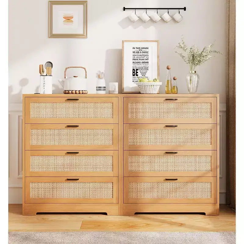 Cómoda de ratán con 4 cajones, Cómoda de almacenamiento, Cómoda de madera moderna para dormitorio, para dormitorio, entrada, pasillo
