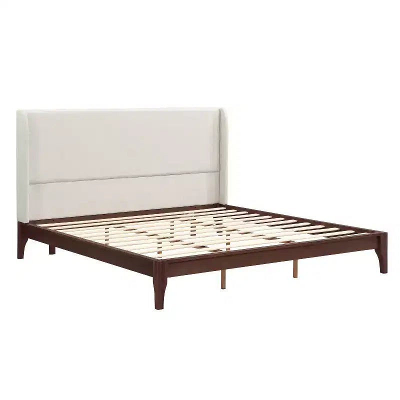 Cama Plataforma King/Queen, Estructura de Cama de Bambú Sólido Seco con Cabecero Alto Tapizado, Fácil Montaje -ModernLuxe