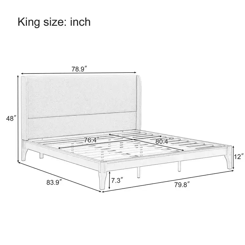 Cama Plataforma King/Queen, Estructura de Cama de Bambú Sólido Seco con Cabecero Alto Tapizado, Fácil Montaje -ModernLuxe