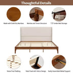 Cama Plataforma King/Queen, Estructura de Cama de Bambú Sólido Seco con Cabecero Alto Tapizado, Fácil Montaje -ModernLuxe