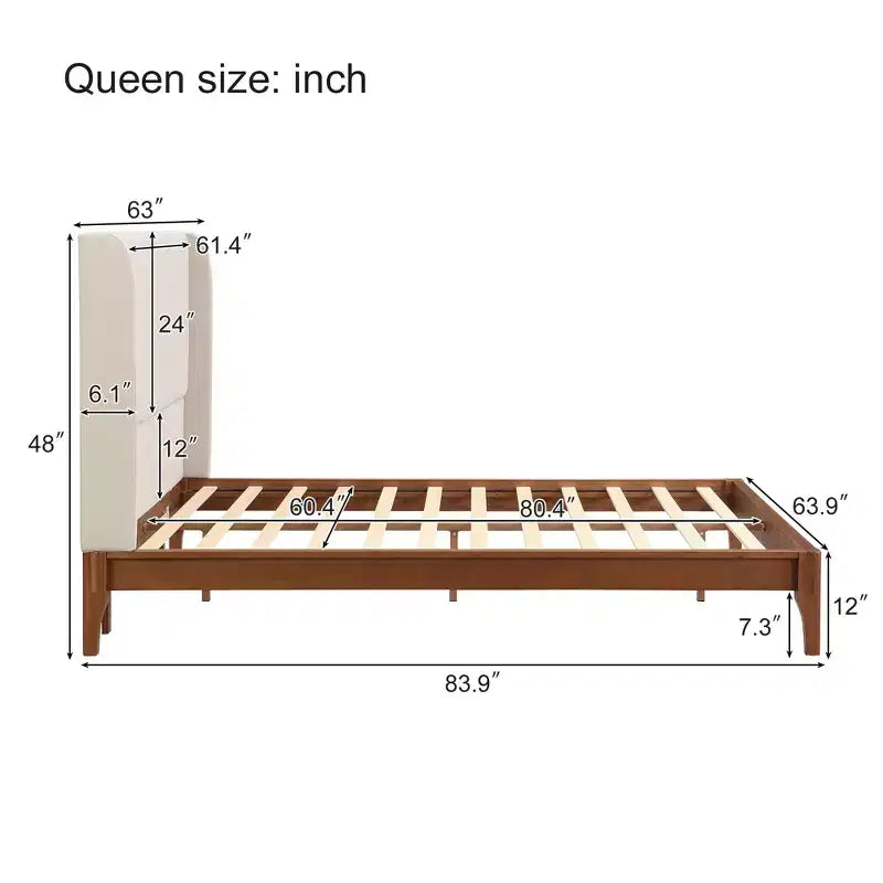 Cama Plataforma King/Queen, Estructura de Cama de Bambú Sólido Seco con Cabecero Alto Tapizado, Fácil Montaje -ModernLuxe