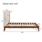 Cama Plataforma King/Queen, Estructura de Cama de Bambú Sólido Seco con Cabecero Alto Tapizado, Fácil Montaje -ModernLuxe